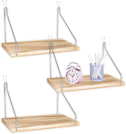 3-Pack Cubicle Shelf For Fabric Walls With Hooks：12x6.0in Wooden Cubicle Shelf Hanging Silver Bracket Use For Office Cubicle Accessories Office Stylish Ations Cubicle Decorations For Women Desk