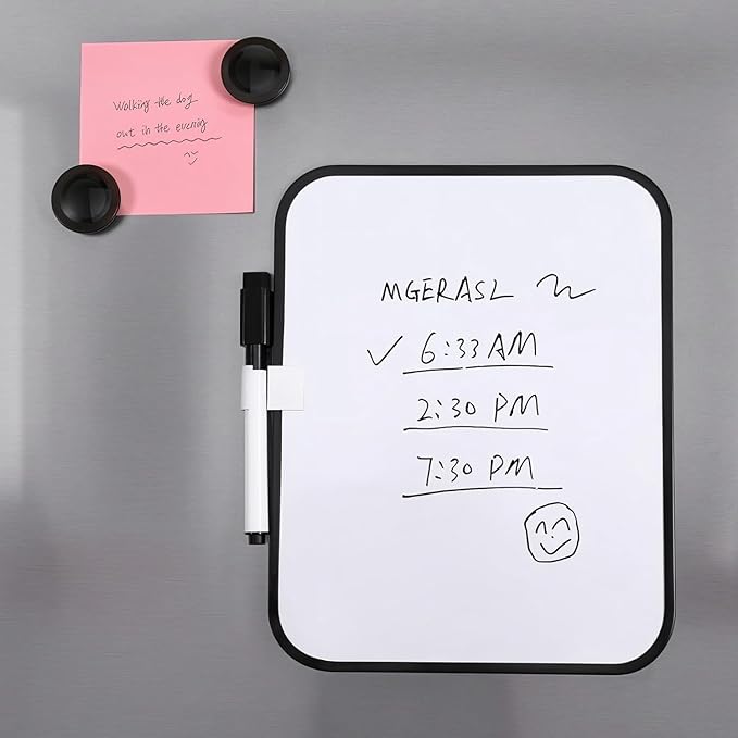 Magnetic Whiteboard with Marker and Magnets, 6" x 8",Small Whiteboard for Classroom, School Locker,Home, Office (Black)
