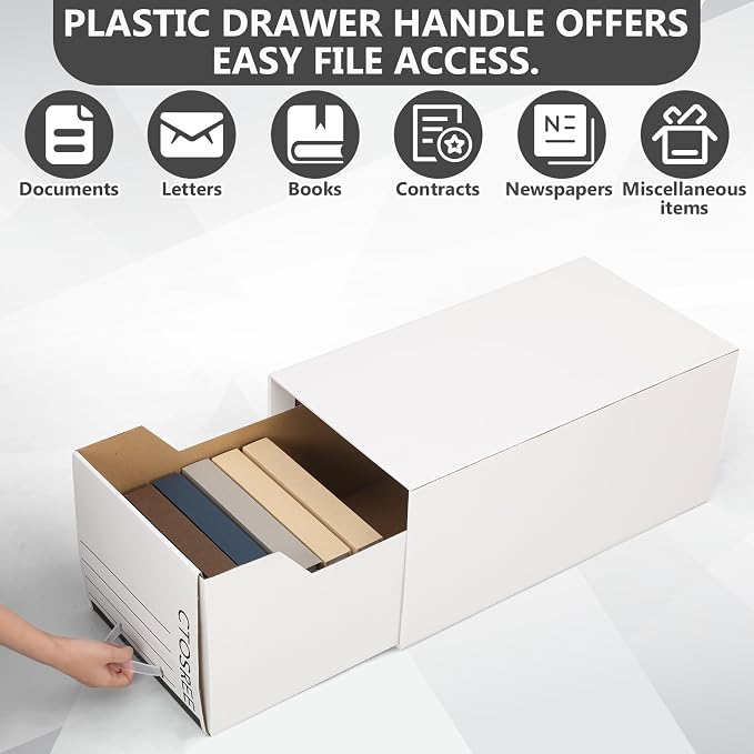 Ctosree 6pcs Economy Storage Drawer Files White Stackable Storage Drawers with Plastic Handles for Files, Letter Durable Space Saving Organizers for Office, Home