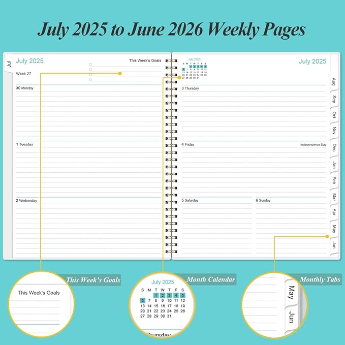 Planner 2025-2026 - 8.5" x 11" Weekly Monthly Planners from July 2025 to June 2026, Acacemic Year Planner with 12 Monthly Tabs, Inner Pocket, Elastic Closure, Pink Flower