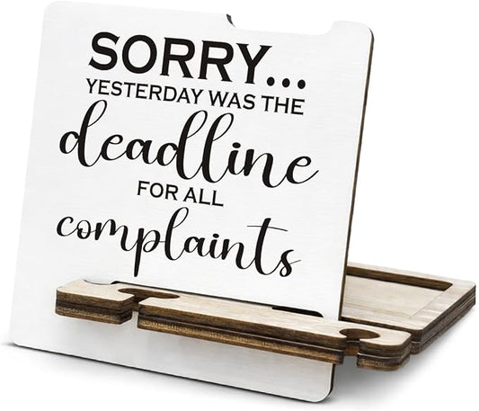 Funny Team Office Gifts - Multi-functional Desk Organizer - Humorous Office Deadline Quote Wooden Sign for Office Desk Shelf Decor