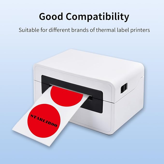 STARLIBOO 2 Inch Round Thermal Sticker Labels, Self-Adhesive Round Direct Thermal Stickers - Red, 600 Labels