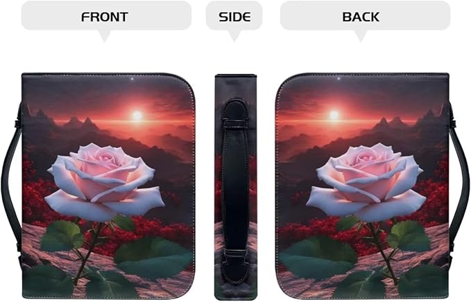 PU Bible Cover for Women Girls- Bible Case with Leather Bookmark (Set of 1) - Bible Study Supplies for Home, Office,Pink Rose and Sunset,X-Large
