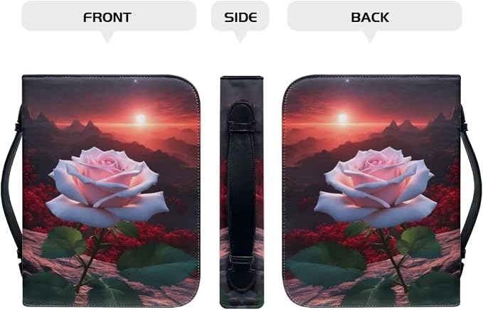 PU Bible Cover for Women Girls- Bible Case with Leather Bookmark (Set of 1) - Bible Study Supplies for Home, Office,Pink Rose and Sunset,Large