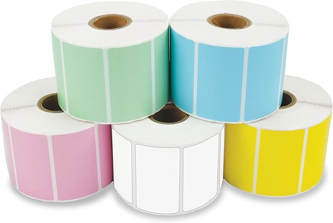 Spartan Industrial - 2.25" X 1.25" 5-Color Direct Thermal Labels (5000 Count, 5 Rolls) Perforated Barcode Address Stickers in 5 Colored Thermal Label Rolls - Compatible with Rollo and Zebra Printers