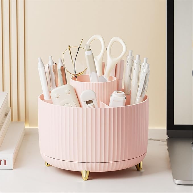 Rotating Desk Stationary Organiser 6 Segments 3 Colors Rotating Pen Holder, Art Supply Organiser for Kitchen