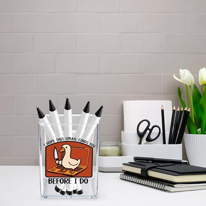 Funny Silly Goose Office Quotes Desk Pencil Holder Appreciation Administrative Professional Day Gifts for Women Men Manager Coworker Friend Acrylic Pen Holder Pencil Pen Cup
