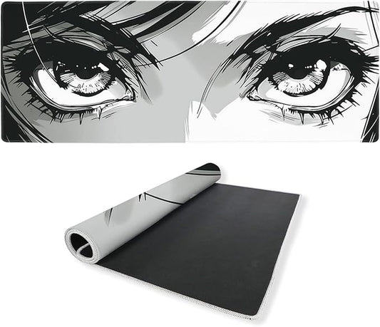 Anime Eyes Gaming Mouse Pad 35.4 x 15.7 Inches Manga Girl Desk Mat with Non-Slip Rubber Base, Stitched Edges for Gaming,Office