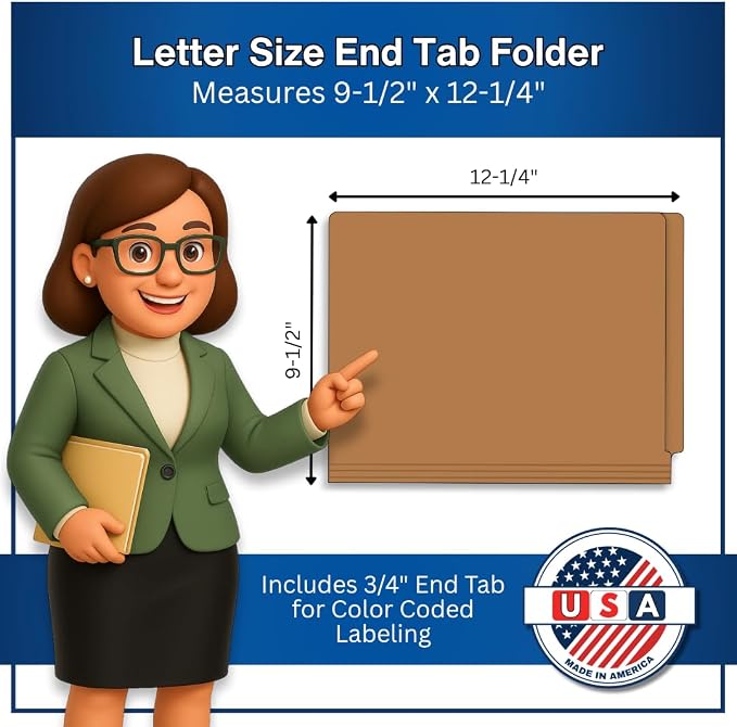 Brown File Folders, Doctor Stuff, Letter Size Reinforced End Tab Folder with 2" Bonded Fastener on Inside Front and Back, 14 pt Stock, Carton of 250