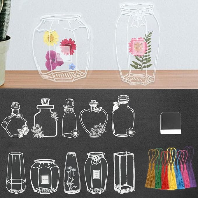 YCOSAN 62 Pcs Dried Flower Bookmark Kit, DIY Transparent Thousand Flower Bookmarks, Handmade Clear Bookmark Page