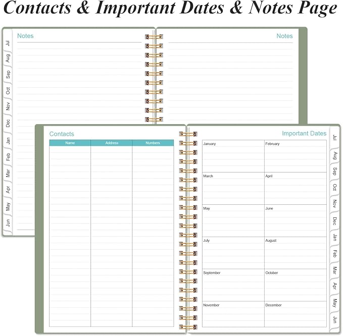 2026-2027 Planner - Planner 2026-2027 from July 2026 - June 2027, Weekly & Monthly Planner Spiral Bound with 12 Monthly Tabs, Inner Pocket, 6.4" x 8.5", Green-A
