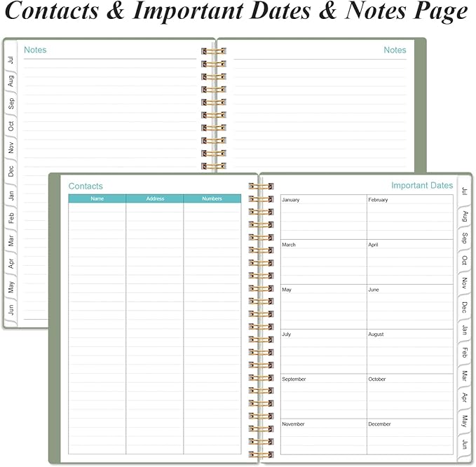 2026-2027 Planner - Weekly and Monthly Calendar Planner from Jul 2026 - Jun 2027, Planner 2026-2027 Spiral Bound with 12 Monthly Tabs, Inner Pocket, Perfect for School Office Supplies, 6.4" x 8.5", Green-C