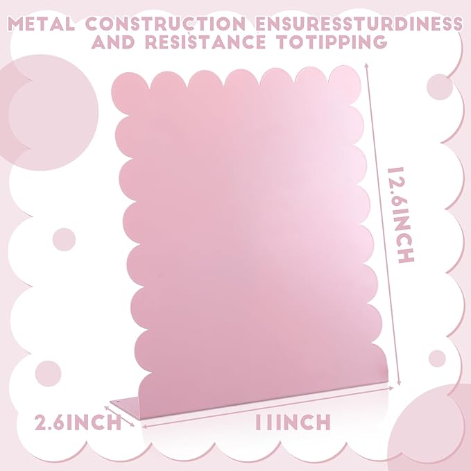 Gueevin 2 Pcs Magnet Board Standing Magnetic Metal Board for Desk and Wall 12.6" x 11" Scalloped Magnetic Display Stand for Memos, Photos and Documents Home Office School Supplies(Pink,Medium)