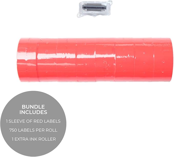 2-Line Red Labels for SBLabeler Price and Date Guns / 6000 Blank Labels/Black Ink Roller Included