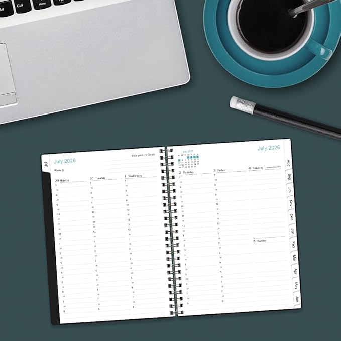 2026-2027 Appointment Book & Planner - 2026-2027 Daily Hourly Planner from July 2026 - June 2027, Weekly Appointment Book with 30-Minute Interval, Medium 6.4" x 8.5", Black-B