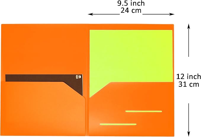 Youngever 6 Pack Heavy Duty Plastic Two Pocket Folders, Heavy Duty Plastic 2 Pocket Folder (Orange)