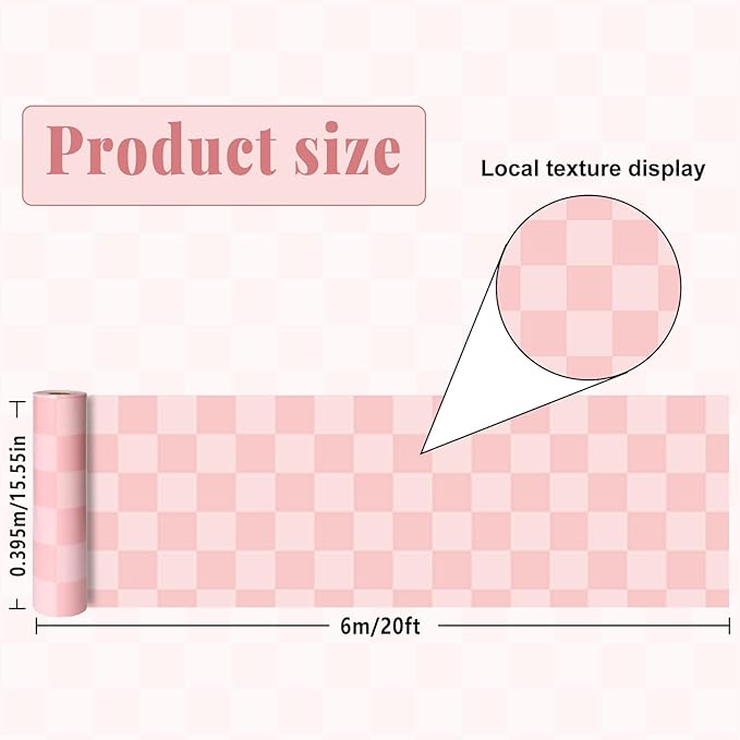 Pink Checked Bulletin Board Roll Pastel Pink Reusable Waterproof Erasable Bulletin Poster Non-Woven Fabric Bulletin Board for Mother's Day Classroom Decor Wrapping Paper Crafts 15.55in x 20ft