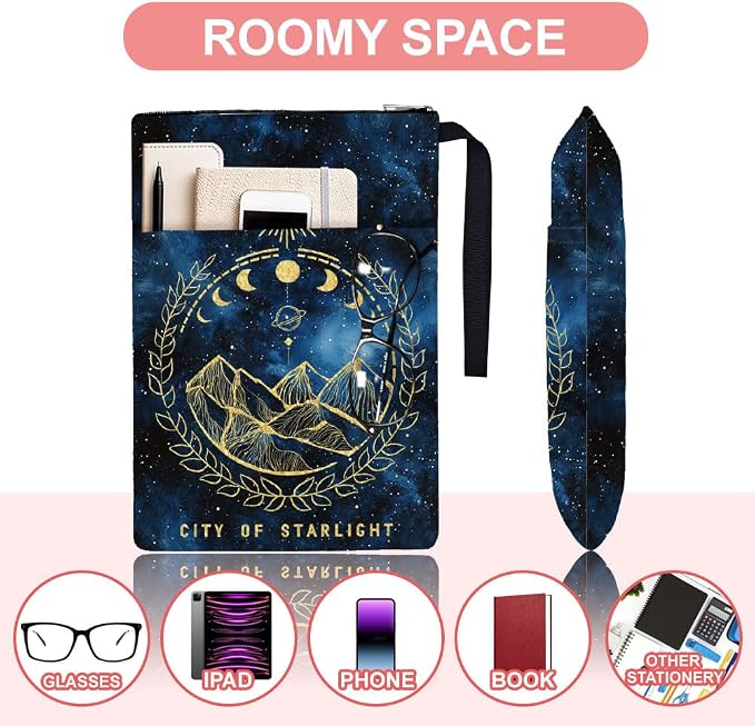 1pc Polyester Book Sleeve Night Mountain Book Cover Books Protectors with Zipper and Front Pocket Birthday Gift for Students Teachers 34cm(13.4inch) x24cm(9.45inch)