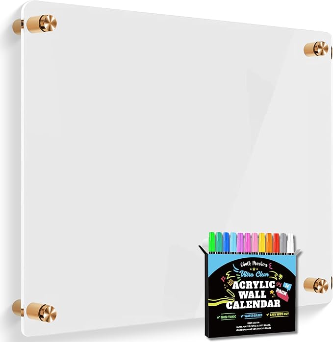 Premium Ultra-Clear Acrylic Dry Erase Writing Board | Clear Non-Magnetic Plexi Glass Wall Calendar Floating Family Planner Memo Whiteboard | 36" x 24" (Large 24" X 16")