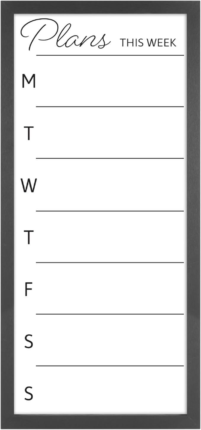 MCS Dry Erase Weekly Planner 14x30 Black Framed Calander Whiteboard for Wall, Plan Your Week with Family Weekly Planner for Dinners, Sports, Events & More