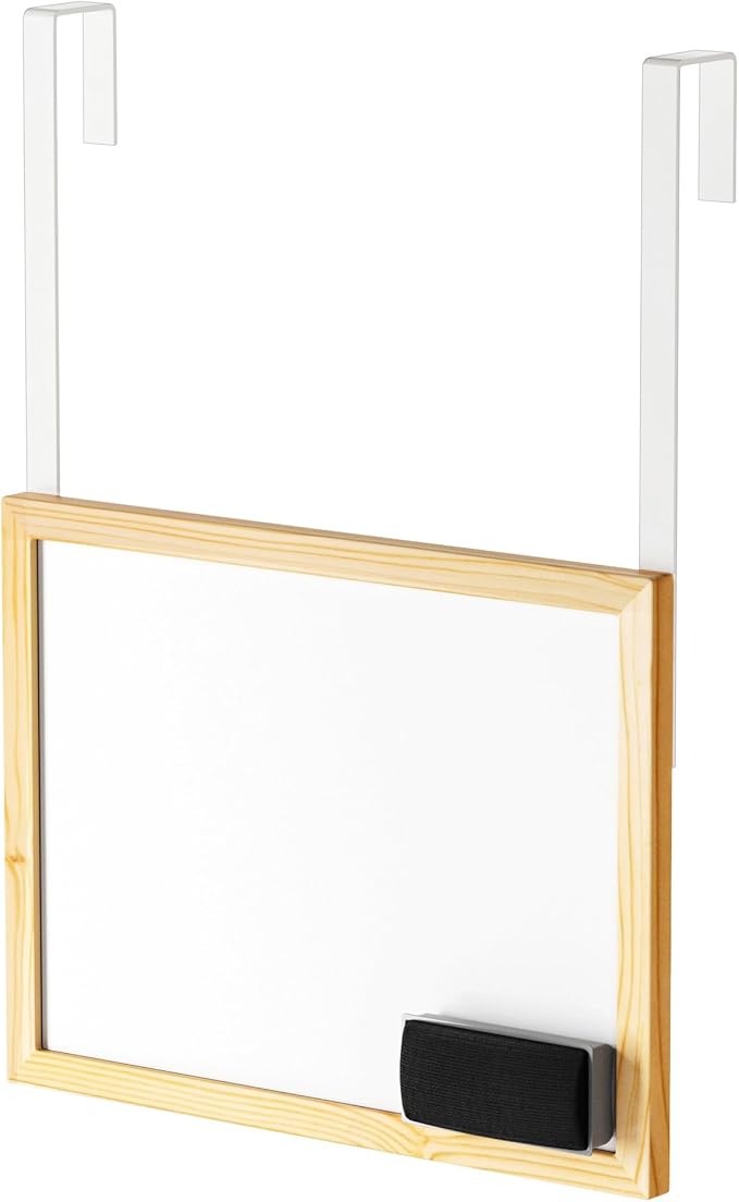 Bulado Over the Door Whiteboard, 16"x12" Wooden Dry Erase Board with 2 Hanging Rods, Small White Board for Door, Cubicle Whiteboard for Home, Office, Dorm, No Drills