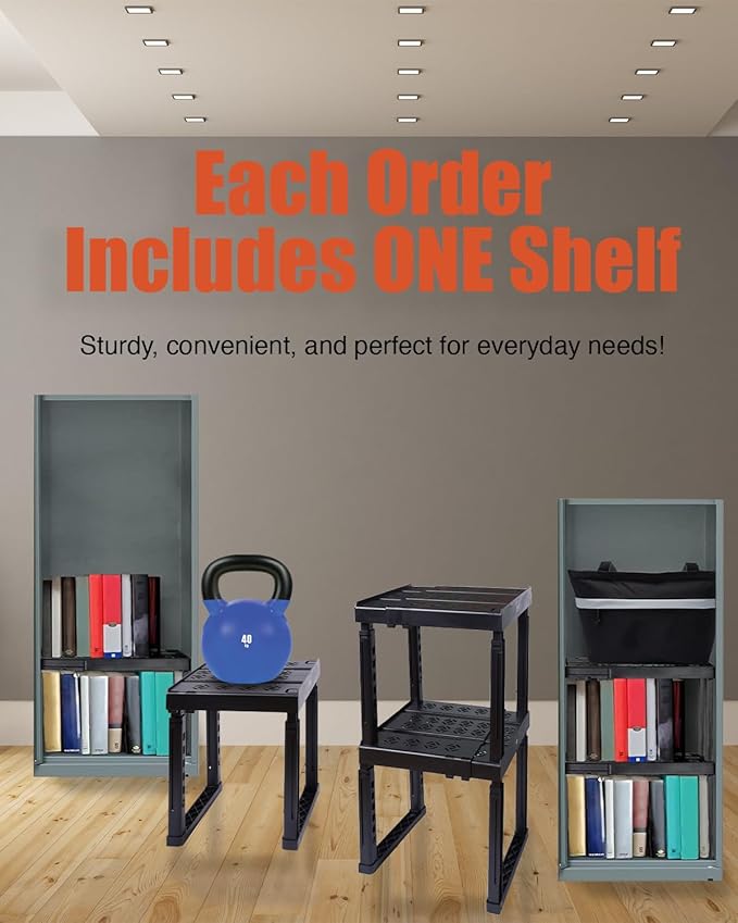 Piffny Locker Organizer Shelf, Adjustable Width and Height, Stackable, 2 Pack, Ideal Locker Shelf for School, Office, Gym Lockers, or Even Kitchen Cabinets & Under Sink Organization (Black)
