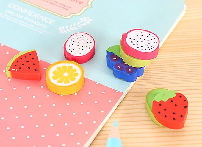 ALIMITOPIA 60pcs Rubber Eraser Cute Fruits Styling Pencil Eraser for Children Study Supplies