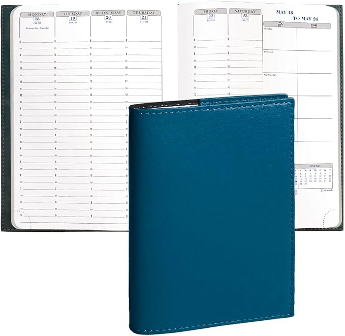Exacompta 2027 Visual - Weekly/Monthly Planner - 12 Months, Jan. to Dec. - 6" x 8 1/4" - Smooth Faux Leather Soho Steel Blue Cover - Time Management Appointment Organizer