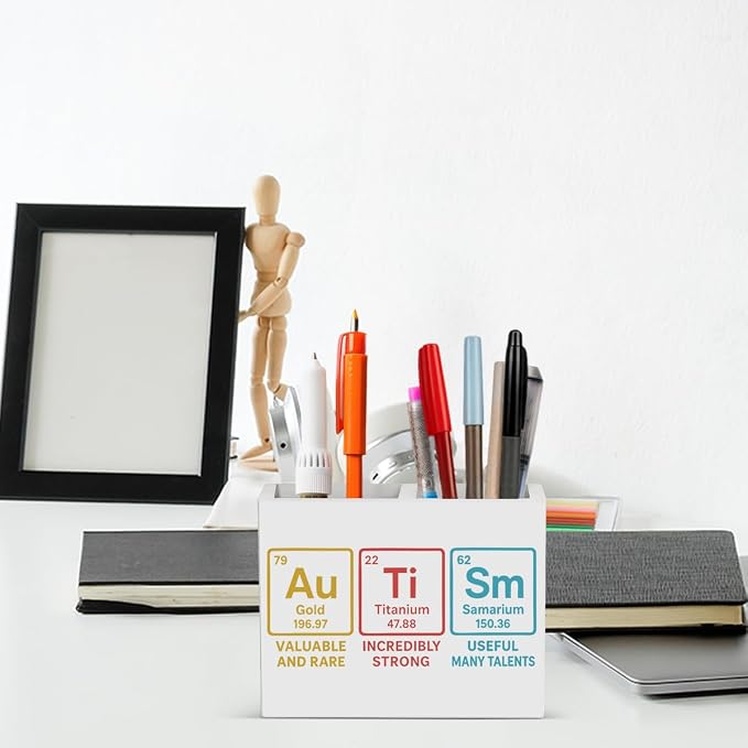 Science Pencil Holder Decor Chemistry Teacher Gifts Chemical Theme Wooden Organizer Vase for Office Home Desk Table Chemist Teacher Appreciation Gifts for Office