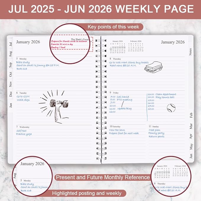 2025-2026 Planner - Weekly and Monthly Planner 2025-2026 from July 2025 to June 2026, Easy to Organize Your Daily Life, 7" x 10", Pink