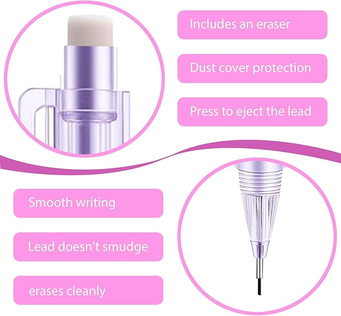 6Pcs Cute Purple Cherry Blossom Mechanical Pencils 0.5mm&0.7mm Mechanical Pencil Kawaii Pencils School Pencil for Students Women Office School Suppies