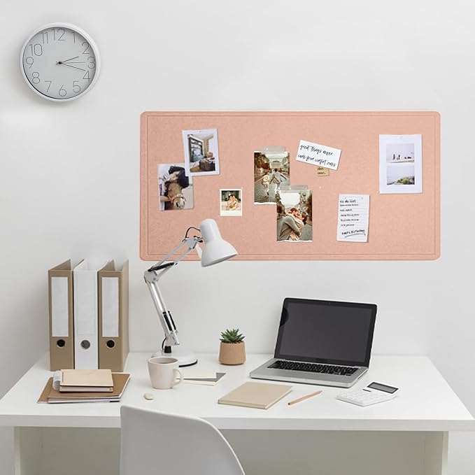 Lightomorrow Bulletin Board, 35 x 17 1/2 inches Felt Board - Decorative Pin Board, Cork Board Alternative for Wall, Foldable Self-Adhesive Vision Board Prayer Board with 20 Pushpins-Mauvey Pink