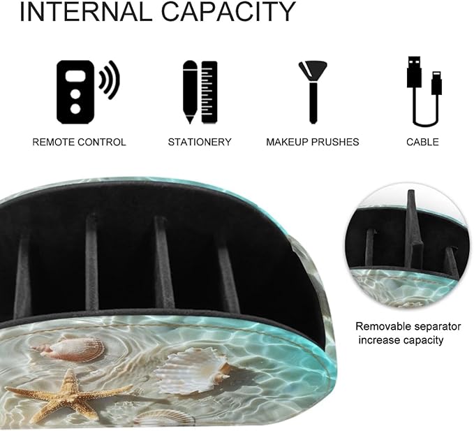 Forchrinse Starfish See Shell Remote Control Holders for Table 5 Compartment Leather Remote Caddy Desktop Storage Organizer Tray for Home Office School