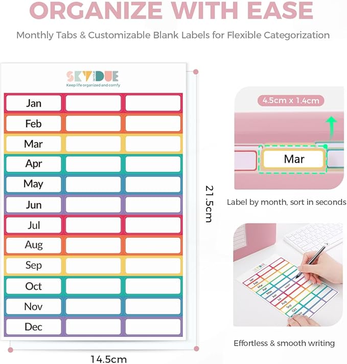 SKYDUE 13-Pocket Expanding File Folder, Accordion Document Organizer with Monthly Labels, A4 & Letter Size for Tax Records, Medical Files, Receipts, Home Office Use Pink
