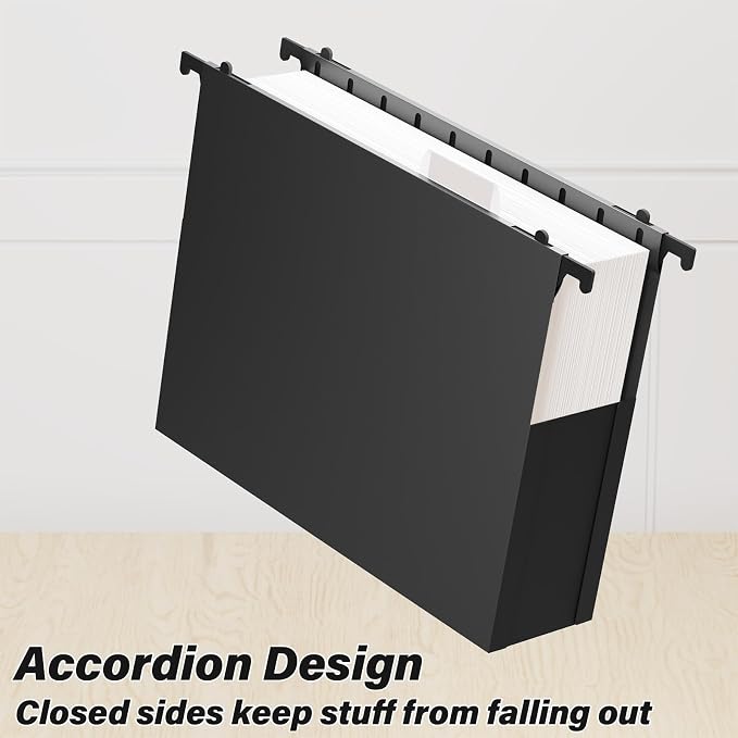Ansook Plastic Hanging File Folders Letter Size, 6-Pack Hanging File Folder with 1/5-Cut Tabs, Black File Folders Hanging Organizers for Filing Cabinet, Bulky Files & Medical Charts