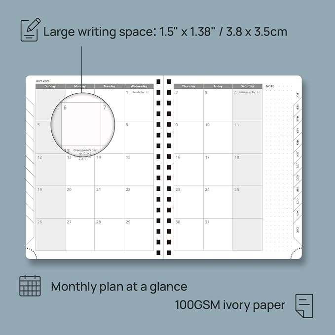POPRUN 2026 Planner (Medium - 6.5'' x 8.5'') with Hourly Schedule & Vertical Layout - 2026 Weekly Calendar (Jan. 2026 - Dec.2026) for Time Management, Monthly Tabs, Spiral Bound, Soft Cover - Pink