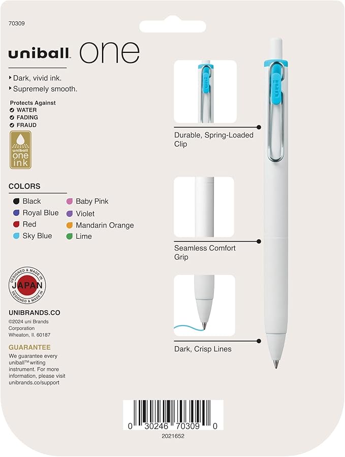 uniball one Retractable Gel Pens, Medium Point (0.7mm), Assorted Ink, 8 Pack