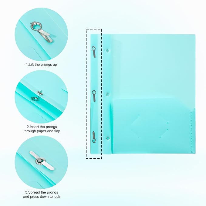 ViVin Sturdy Plastic Folder with Pockets,12 Pack,Heavy Duty Two Pocket 3 Prong Folders,Holds Letter Size Paper,File Folders with Business Card Slot for School Home and Office(Light Green)