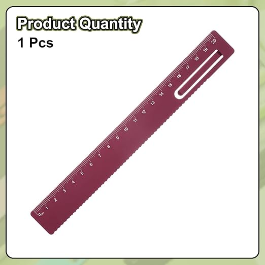 HARFINGTON Straight Ruler 20cm Metric Metal Aluminum Alloy Measuring Bookmark Clip Ruler Scale Tool for Measure Study Reading Classroom Office, Dark Red
