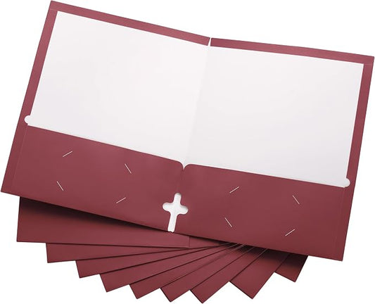 10 Pack Two Pocket Folders, Burgundy, Strong Thick Paper Folders, for Letter Size, by ACTIVITYya