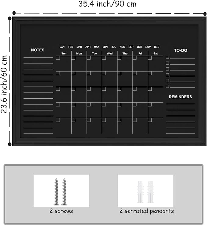 TORASO Chalkboard Calendar, 24” × 36“ Calendar Magnetic Chalk Board, Monthly and Weekly Chalkboard, Family Planner(Family-HB-6090-new)