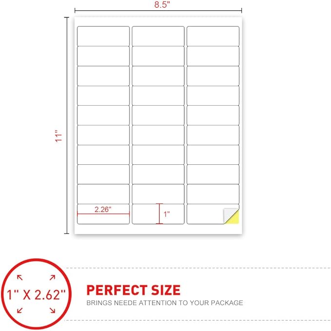 [500Sheet, 15000 Labels] Address Labels 1" x 2-5/8" Sticker Paper for Laser/Ink Jet Printer Mailing Label 8.5"×11" White 30 per Sheet