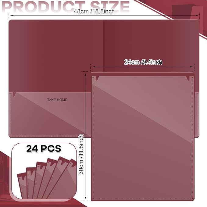 Henoyso 24 Pcs Folders with Pocket School to Home Folder Heavy Duty 2 Pocket Homework Folders with Clear Front Pockets for School Students Parent Teacher Communication (Maroon)
