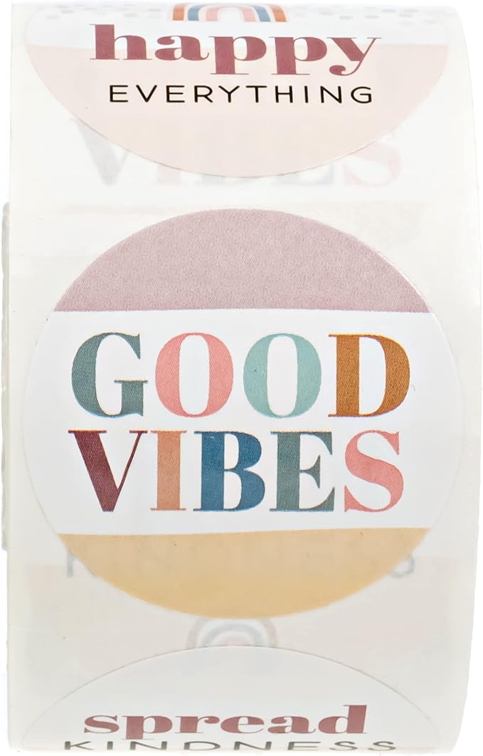 Rainbow Kindness Encouraging Stickers / 6 Alternating Motivational Designs / 500 Good Vibes Indie Boho Labels / 1.5" Colorful Round Envelope Seals