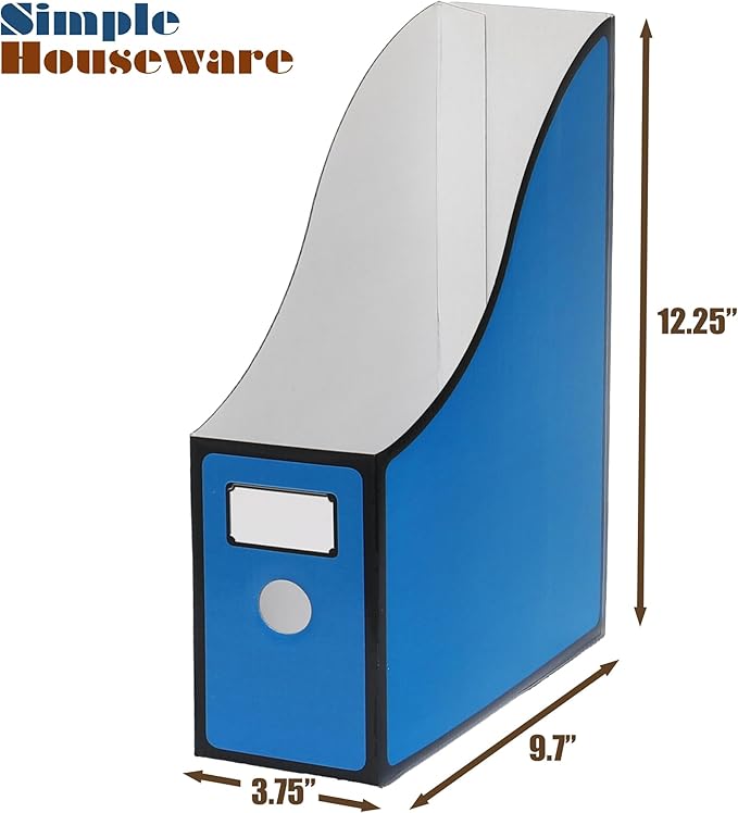 Simple Houseware 12-Pack Magazine File Holder Box, Foldable Cardboard Organizer with Label Slot, Multicolor