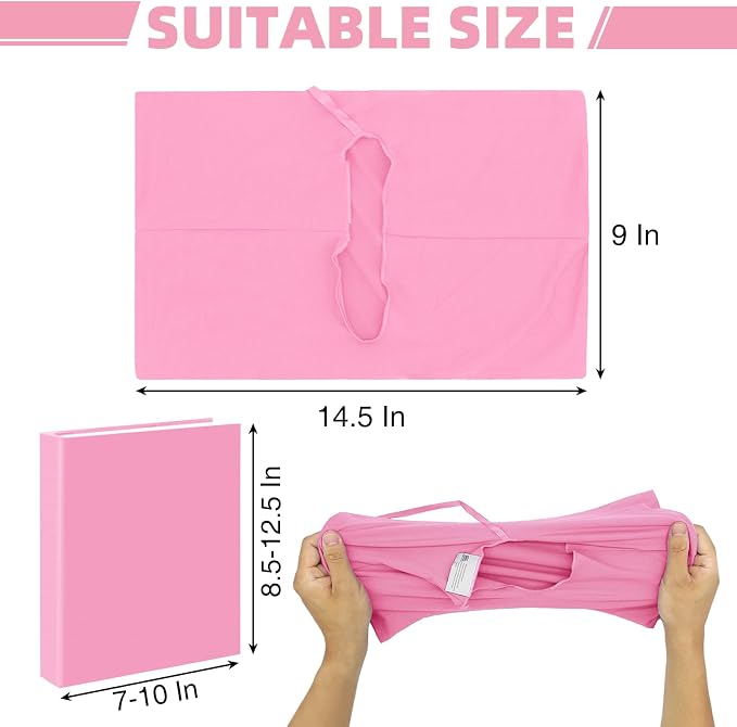 KICNIC Big Pink Fabric Book Cover for Hardcover, 9x11 Inch, 1 Pack, Up to 10”x12.5”, Adjustable School Book Sleeve Protector for Teens, Stretchable Decorative Cloth Book Sox for Book Lovers