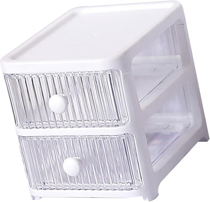 Desktop Storage Box, Transparent Plastic Stackable Desk Organizer with 4 Tier Drawers, Multi Layer Clear Drawer Organizer for Office Home Bedroom, Stationery Jewelry Cosmetics (2 Tier)