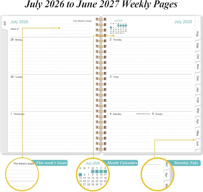2026-2027 Planner - Planner 2026-2027 from July 2026 - June 2027, Weekly & Monthly Planners Spiral Bound with 12 Monthly Tabs, Inner Pocket, 6.4" x 8.5", Pink