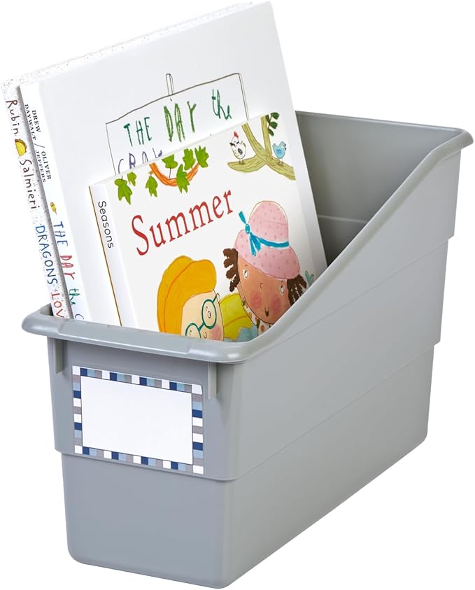 Really Good Stuff Durable Book and Binder Holder - 6pack, Pebble Color, 5 ?" x 12 ?" x 7 ?", Classroom Organization, Storage Solution, Sturdy and Versatile
