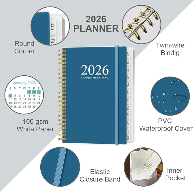 2026 Appointment Book & Planner - 2026 Daily Hourly Planner from January 2026 - December 2026, Weekly Appointment Book with 30-Minute Interval, Medium 6.4" x 8.5", Dark Blue